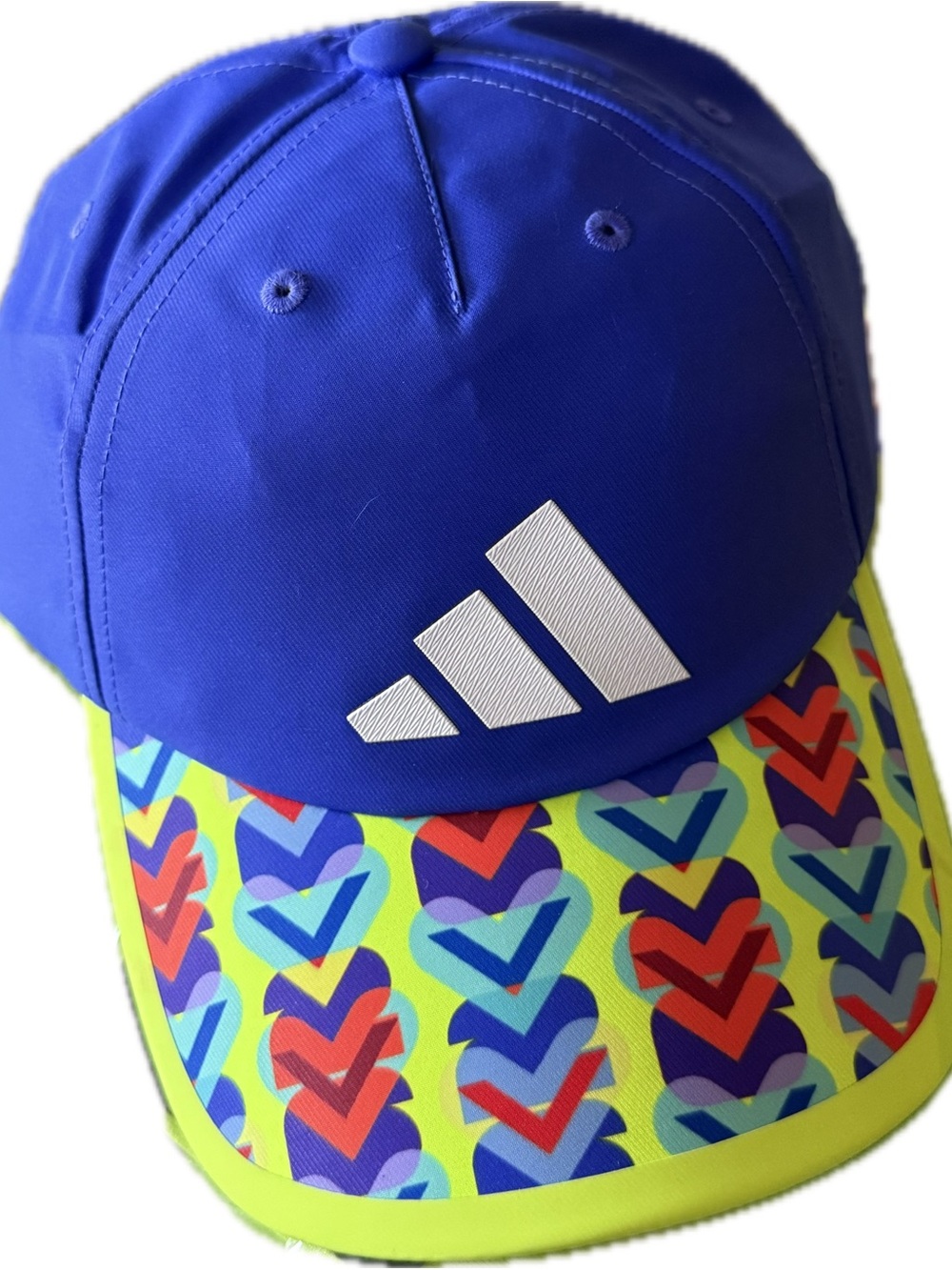 FIFA 2026 adidas Royal Blue Cap with Neon Yellow Multicolor Chevron Brim. New